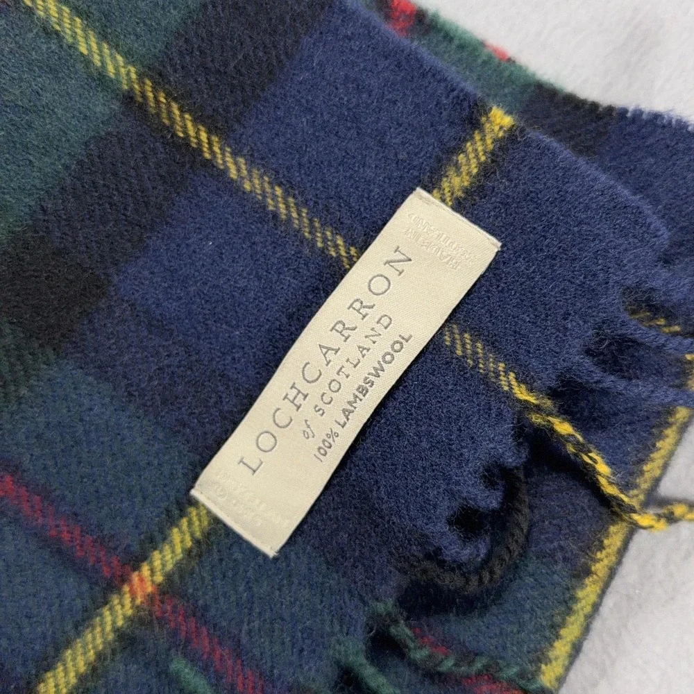 Lochcarron Of Scotland Scarf Mens One Size Blue Plaid Lambswool Fringe Winter